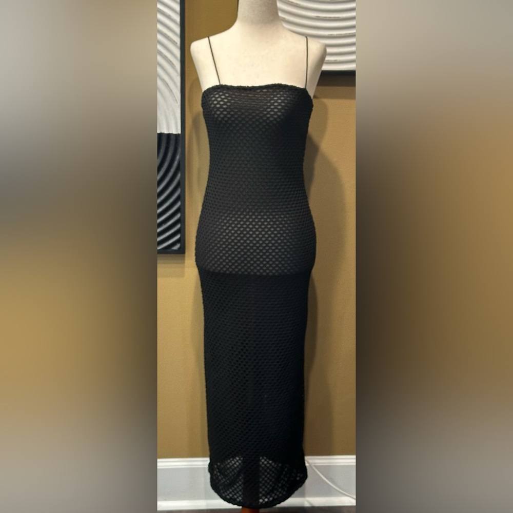 NWT Forever 21 Black Mesh Bodycon Beach Dress Coverup~Medium